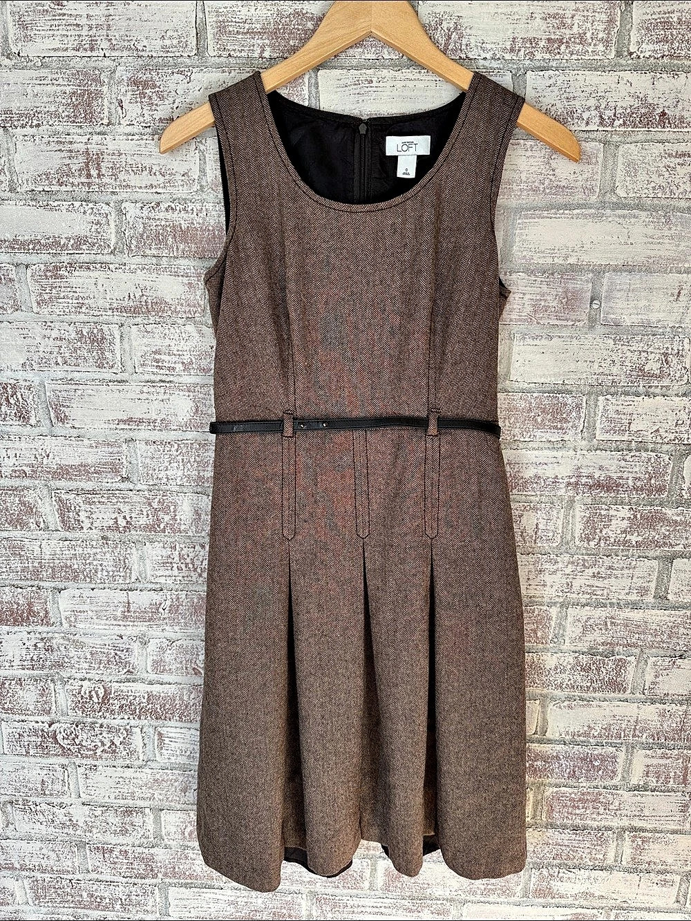 LOFT Houndstooth Midi Dress in Brown